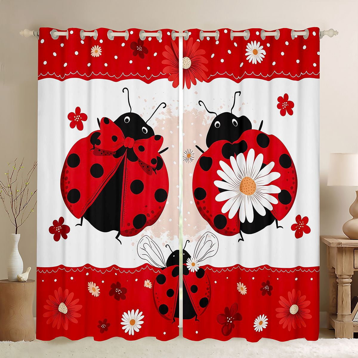 Red Rose Bug Erosebridal Kawaii Bug Ladybug Curtains and Drapes Pack of 2 (52x63 ...