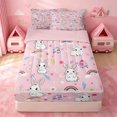 thumbnail image 1 of Erosebridal Kawaii Bunny Floral Zipper Queen Comforter Set with Fitted Sheet and 2 Pillowcases,White Rabbit Rainbow Flower Heart Zipper Bedding Set For Girls,Pink Reversible,4pcs, 1 of 7