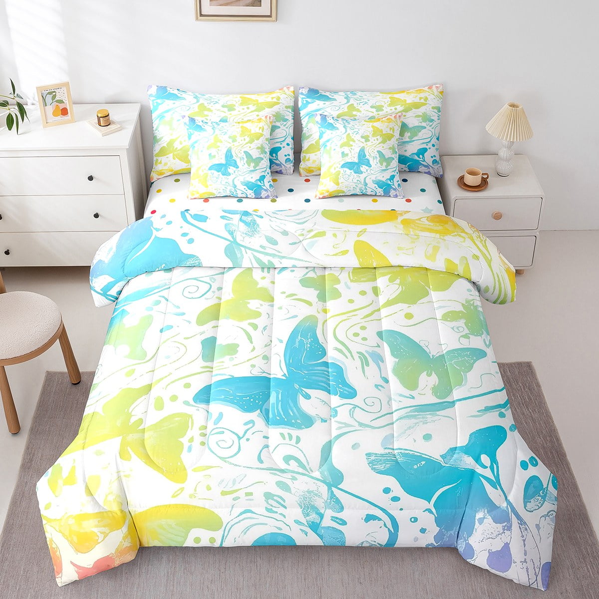 Erosebridal Kawaii Butterfly Bed in a Bag Full size,Blue Green Bed Set ...