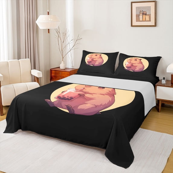 Erosebridal Kawaii Capybaras Bed Sheets,Cute Animal Capybara Decorations King Sheets For Kids Teens 4pcs