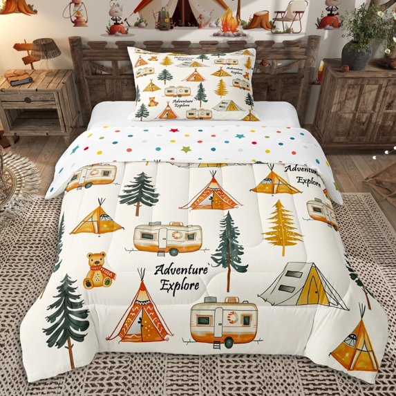 Erosebridal Kawaii Car Twin Comforter Sets 3-Piece for Boys Girls,Adventure Explore Bedding Set for Kids Teens,Super Cozy Room Decor