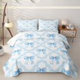 thumbnail image 1 of Erosebridal Kawaii Cartoon Bow Bed Spread Queen for Boys Girls, Blue Wateroclor Ribbon Queen Coverlet Set, 3-Piece, 1 of 7