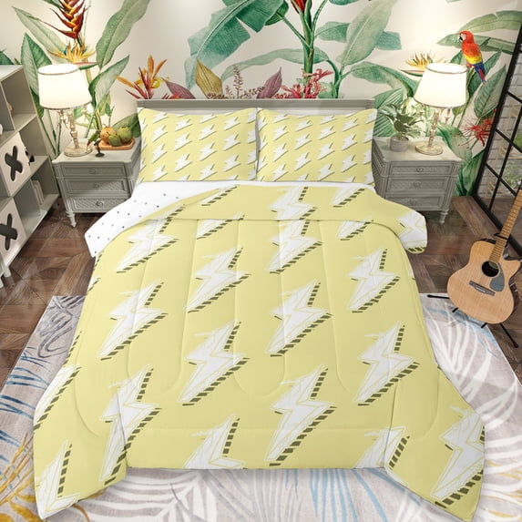 Erosebridal Kawaii Cartoon Lightning Full Size Comforter Sets,Yellow And White Bedding Sets For Girls Kids, Reversible 3 Pieces