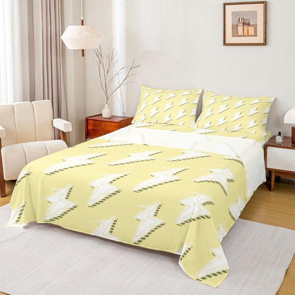 Erosebridal Kawaii Cartoon Lightning Queen Sheet Sets,Yellow And White Bed Set For Girls Kids 4pcs