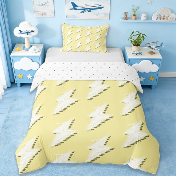 Erosebridal Kawaii Cartoon Lightning Twin Bedding,Yellow And White Duvet Cover Set For Girls Kids 2-Piece,No Comforter,Reversible
