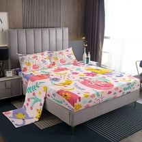 Erosebridal Kawaii Cat Bed Sheets Set Twin Size, Flower Plant Bed Sheets Twin, Cartoon Kitten Reversible Sheet Set Twin, Breathable Room Decoration, 3pcs