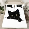 thumbnail image 1 of Erosebridal Kawaii Cat Bedding Set Cute Pet Cat Bed Sheets Lovely Cartoon Kitten Fitted Sheet Black Cat Sheets Set Room 2Pcs Twin Size（No Top Sheet）, 1 of 5