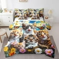 thumbnail image 1 of Erosebridal Kawaii Cat Bedding Sets Twin Size, Cute Kitten Comforter Sets with Sheets, Colorful Floral Room Decor, Reversible 7-Piece, 1 of 3