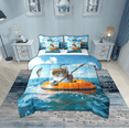 thumbnail image 1 of Erosebridal Kawaii Cat Bedding Twin Size, Summer Ocean Fishing Comforter Sets with Sheets, Kitten Room Decor, Reversible 7pcs, 1 of 6