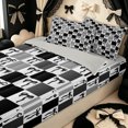 thumbnail image 1 of Erosebridal Kawaii Checker Bow Zipper Queen Comforter Set with Fitted Sheet and 2 Pillowcases for Women, Black Classic Grid Ribbon Zipper Bedding Set, Gray Reversible, 4-Piece, 1 of 7