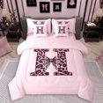 thumbnail image 1 of Erosebridal Kawaii Cheetah Print Bow Girl Twin Bedding Sets 7-Piece,Girls Teens Leopard Print Letter Monogrammed H Bedding Comforter Set,Pink Reversible, 1 of 6