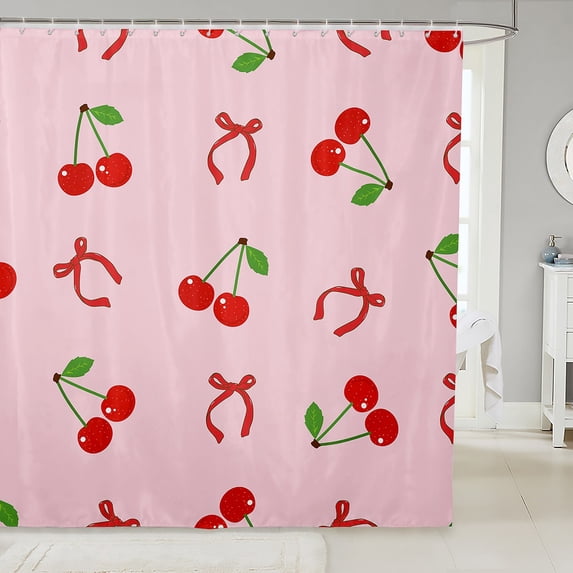 Erosebridal Kawaii Cherry Bathroom Curtain 72x78, Pink Bowknot Bathroom Decor, Cartoon Princess Decor