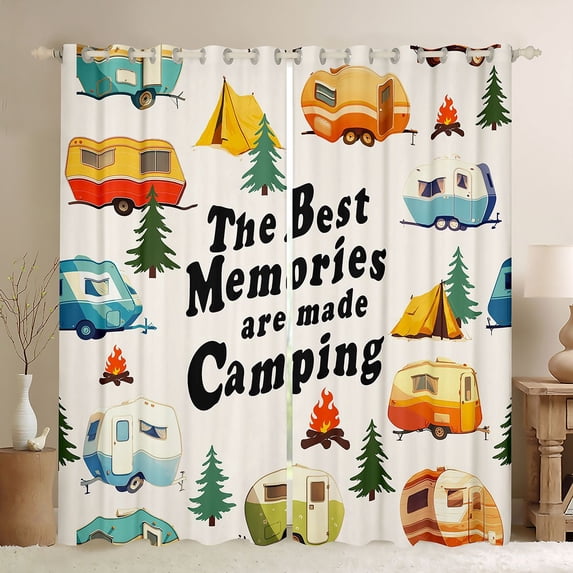 Erosebridal Kawaii Colorful Car Blackout Curtains Set of 2 (52x84 Each) for Boys Girls,Happy Camping Window Curtains for Kids Teens,Microfiber Bedroom Decor