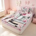 thumbnail image 1 of Erosebridal Kawaii Cosmetics Zipper Full Size Comforter Sets with Fitted Sheet and 2 Pillowcases for Girls, Highheels Perfume Print Zipper Bedding Set, Pink Reversible, 1 of 7