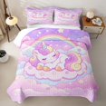 thumbnail image 1 of Erosebridal Kawaii Cute Unicorn Bed Spread Queen，Pink Clouds Cute Stars Queen Coverlet Set For Kids Girls,3pcs, 1 of 7