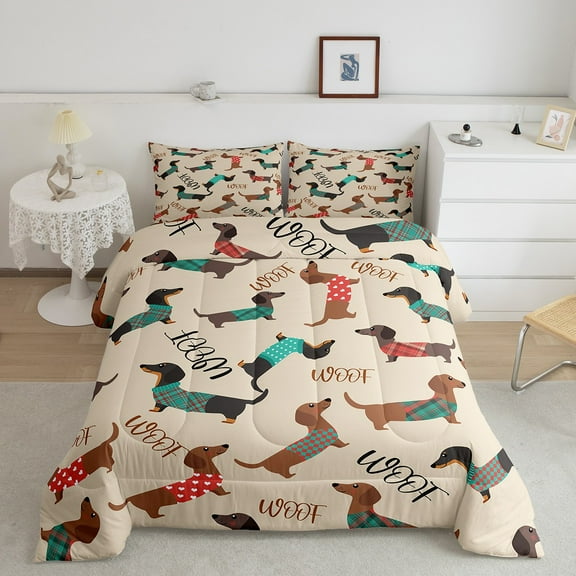 Erosebridal Kawaii Dachshund Comforter Sets King Size, Dog Animal Print Comforters & Duvets, Pet Lover Decor, 3pcs