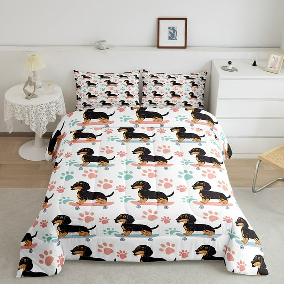 Erosebridal Kawaii Dachshund Comforter Sets, Dog Paw Comforters & Duvets, Cartoon Skateboard Decor, Reversible 2pcs
