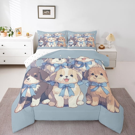 Erosebridal Kawaii Dog Bedding Twin Comforter Set, Cartoon Pet Bedding Sets Twin with Comforter, Cute Animal Reversible Down Comforter, Breathable Room Decorative, 2 Pieces