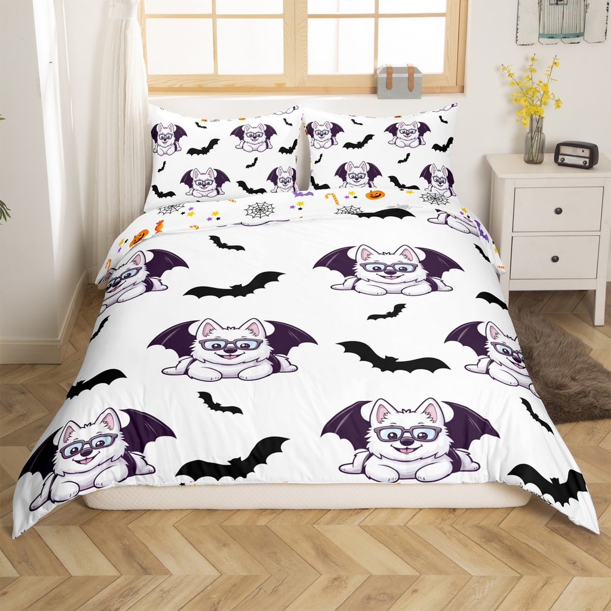 Erosebridal Kawaii Dog Duvet Cover Queen Halloween Bat Comforter Cover erosebridal-kawaii-dog-duvet-cover-queen-halloween-bat-comforter-cover