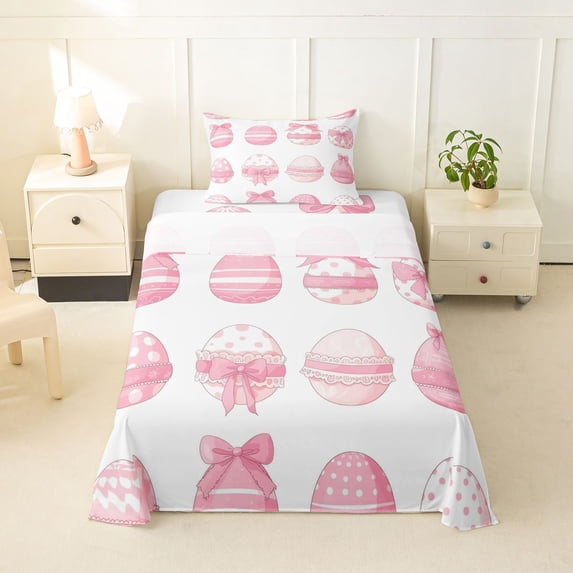 Erosebridal Kawaii Easter Eggs Kids Twin Sheet Sets,Pink Bowknot Cute Bows Bedding For Bowtie Girls 3 Pieces