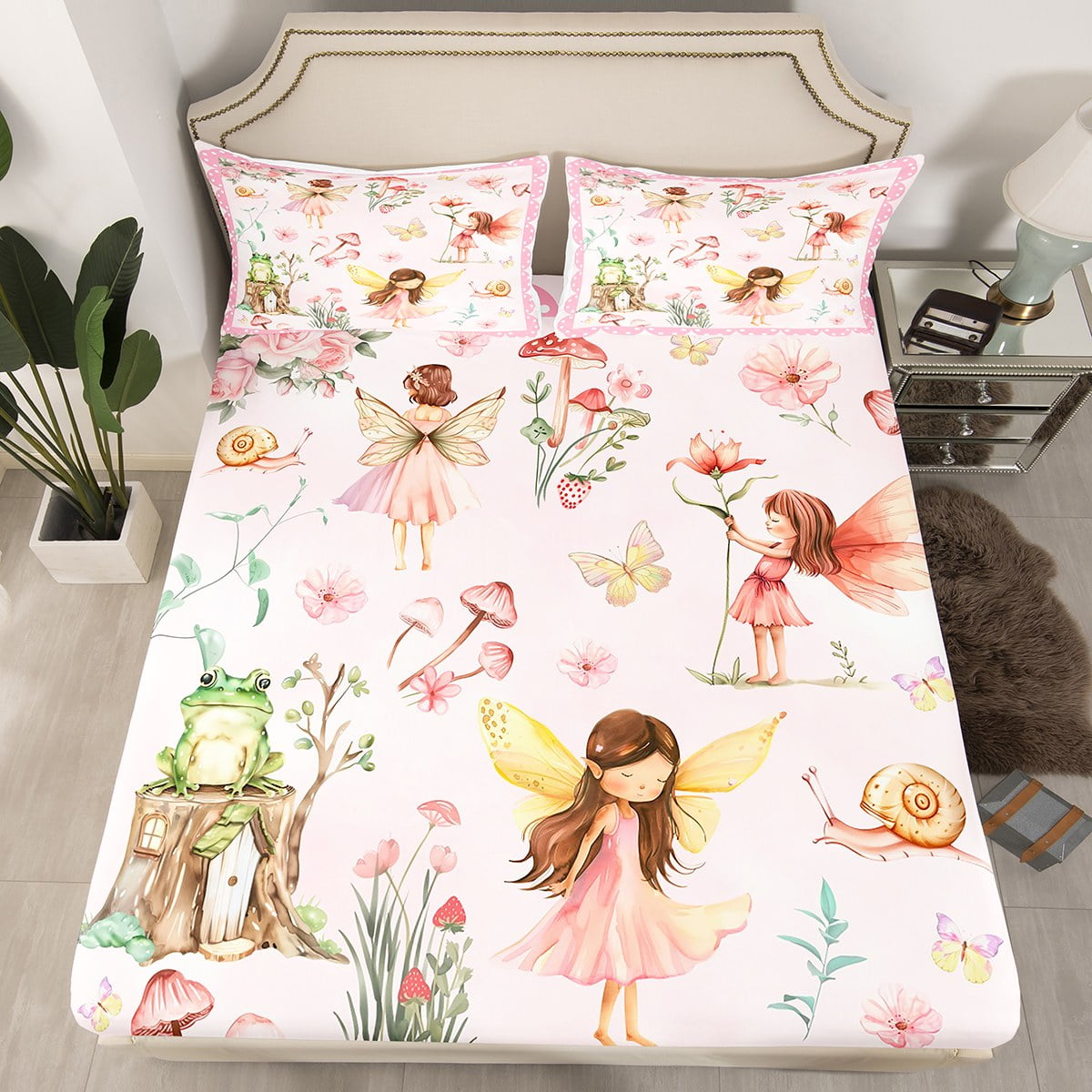Erosebridal Kawaii Elf Fitted Sheet Full,Mushroom Frog Bedding Set Full ...