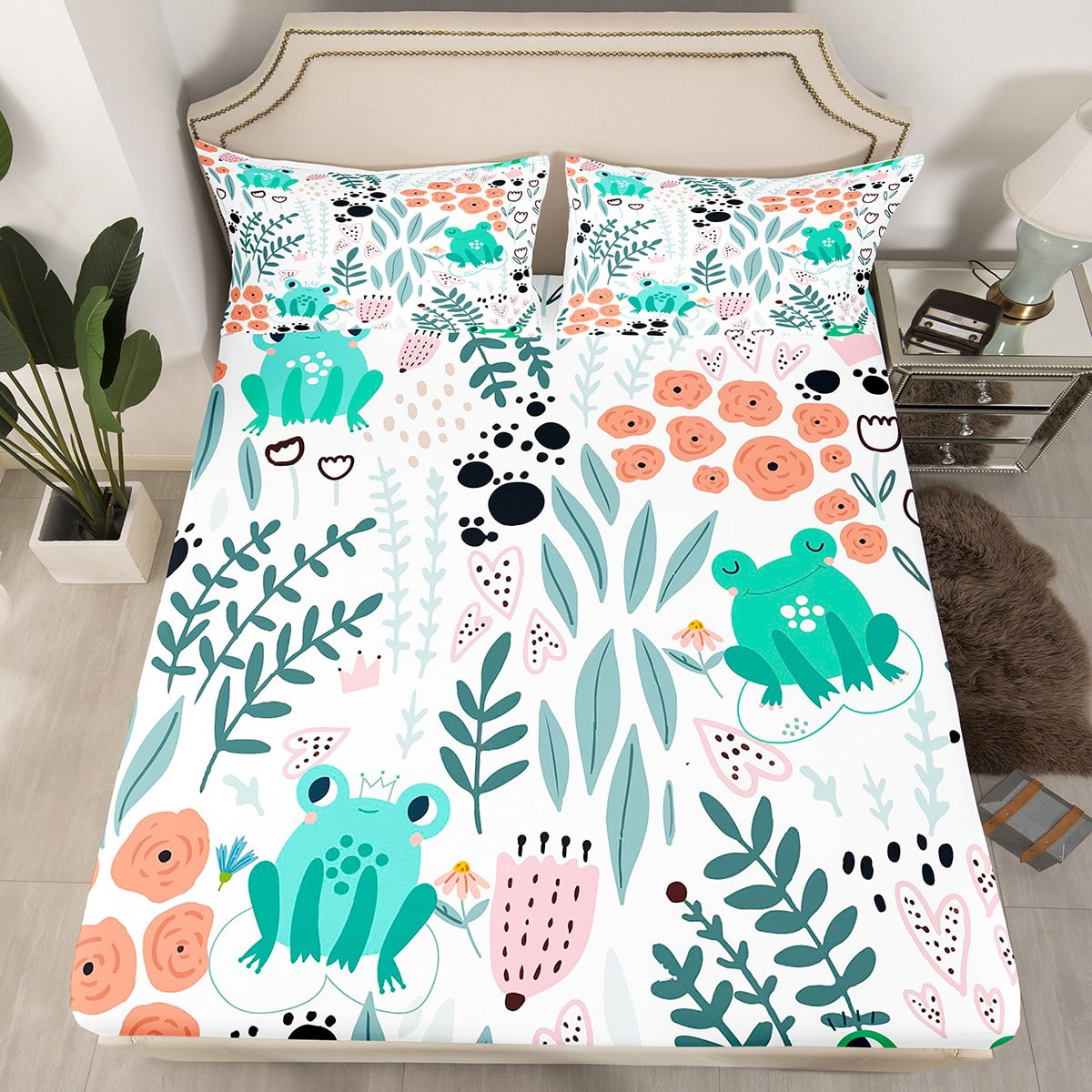 Erosebridal Kawaii Frog Bedding Set,Cartoon Frog Fitted Sheet Twin,Cute ...