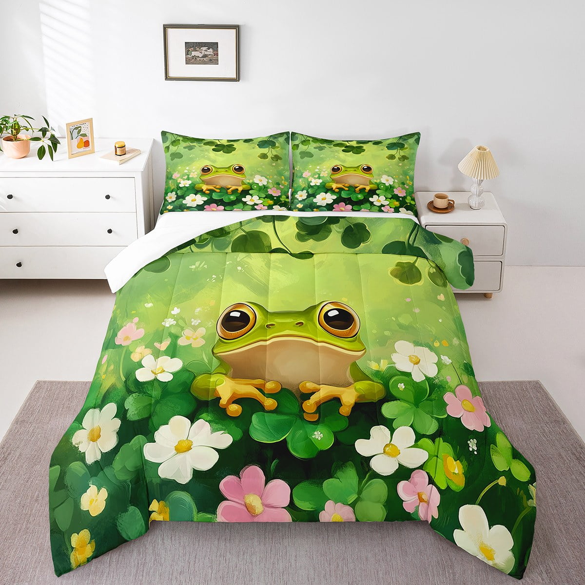 Erosebridal Kawaii Frog Comforter Set Full Size Cute Frog Bedding Set ...