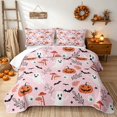 thumbnail image 1 of Erosebridal Kawaii Ghost Jack O Lantern Quilt Full, Cute Bat Full Bedspread Sets for Girls, Light Pink Orange, 3 Pieces 1 Coverlet and 2 Pillowcases, 1 of 7