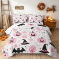 thumbnail image 1 of Erosebridal Kawaii Ghost Quilt Full, Cute Witch Hat Full Bedspread Sets for Girls, Pink White Black, 3pcs 1 Coverlet and 2 Pillowcases, 1 of 7