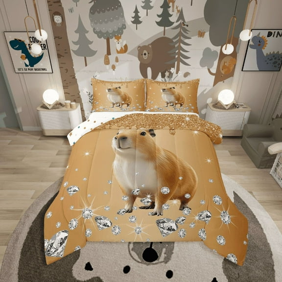 Erosebridal Kawaii Guinea Pig Bedding Twin Comforter Set,Bling Sequin Print Down Comforter,Crystal Room Decorative,Reversible,2-Piece