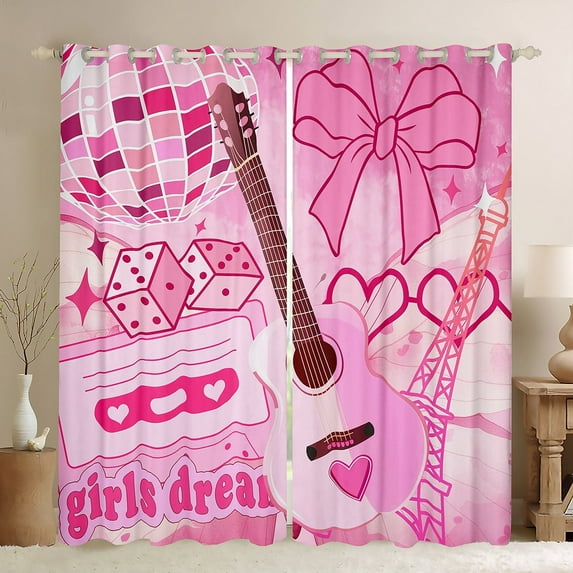 Erosebridal Kawaii Guitar Curtains for Living Room,Music Theme Blackout Curtains Set of 2 (38x45),Disco Ball Curtains and Drapes (38x45),Dreamy Bedroom Decorative