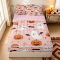 thumbnail image 1 of Erosebridal Kawaii Halloween Ghost Zipper Full Size Comforter Sets with Fitted Sheet and 2 Pillowcases, Cute Pumpkin Candy Bat Zipper Bedding Set for Girls, Pink Orange White, Pink Reversible, 1 of 7
