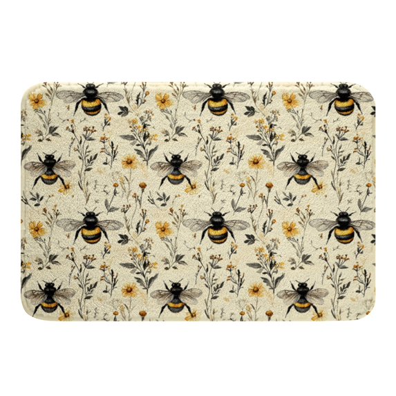 Erosebridal Kawaii Honey Bee Bathtub Mat 20x32,Vitage Flower Bath Rug,Spring Graden