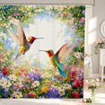 thumbnail image 1 of Erosebridal Kawaii Hummingbird Shower Curtain 72Wx72L,Cartoon Animals Bathroom Curtain,Pink Green, 1 of 5