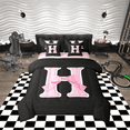 thumbnail image 1 of Erosebridal Kawaii Initial Letter Bed in a Bag King size, Monogrammed H Bed Set, Ribbon Cow Reversible Bedding King Size, Ultra Soft Bedroom Decoration, 7pcs, 1 of 6