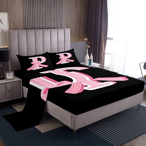 Erosebridal Kawaii Initial Letter Bed Sheets Set Twin Size, Monogrammed P Bed Sheets Twin, Cute Ribbon Cow Twin Sheet Sets, Ultra Soft Bedroom Decoration, 3pcs