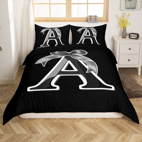 Erosebridal Kawaii Initial Letter Comforter Cover Twin, Monogrammed A Duvet Cover Twin, Cool Ribbon Cow Reversible Bedding Twin Size, Ultra Soft Bedroom Decoration, 2pcs(No Comforter)