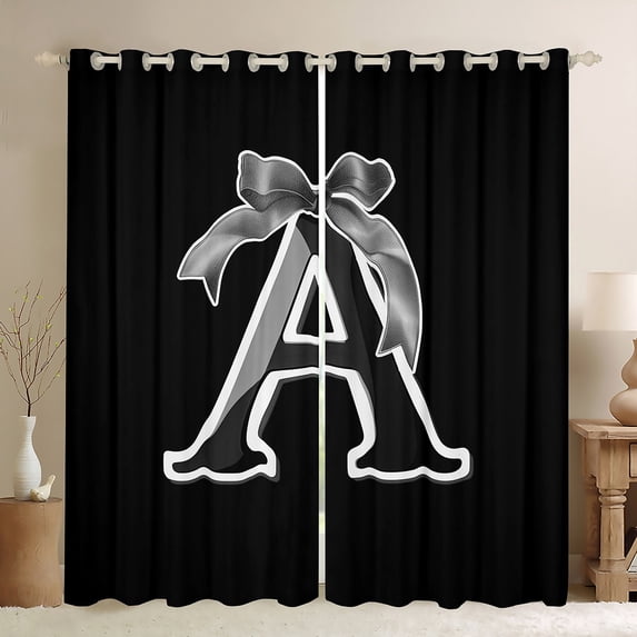 Erosebridal Kawaii Initial Letter Curtains for Living Room, Monogrammed A 30%-50% Blackout Curtains Set of 2 (52x63), Cool Ribbon Cow Curtains and Drapes (52x63), Window Curtains Bedroom Decoration