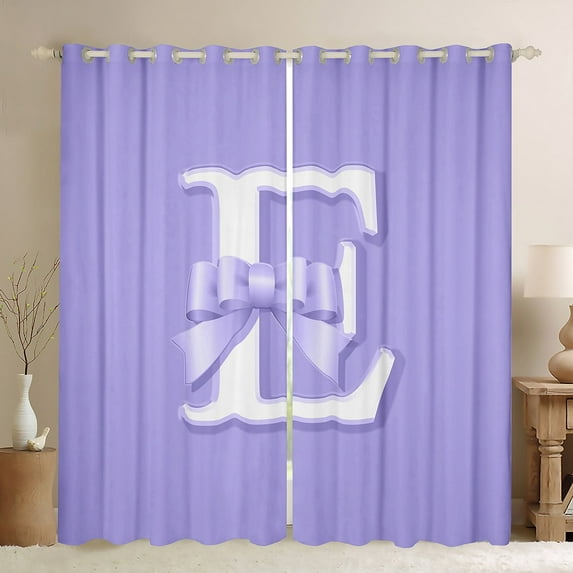 Erosebridal Kawaii Initial Letter Curtains for Living Room, Monogrammed E 30%-50% Blackout Curtains Set of 2 (42x63), Ribbon Cow Curtains and Drapes (42x63), Window Curtains Bedroom Decoration