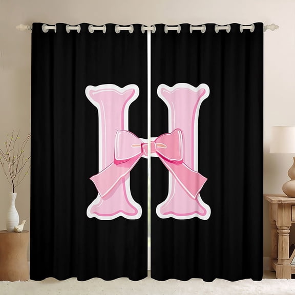 Erosebridal Kawaii Initial Letter Curtains Pack of 2 (38x45), Monogrammed H 30%-50% Black Out Curtains, Ribbon Cow Curtains for Living Room, Window Curtains Bedroom Decoration
