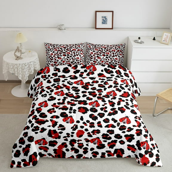 Erosebridal Kawaii Ladybug Bedding Sets Full with Comforter, Cheetah Print Duvet Insert, Leopard Animal Decor, Reversible 3pcs
