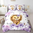 thumbnail image 1 of Erosebridal Kawaii Lion Bedding Twin Size, Purple Flower Floral Bedding Sets Twin Size, Cartoon Animal Reversible Comforter Sets with Sheets, Lightweight Room Decor, 7pcs, 1 of 4