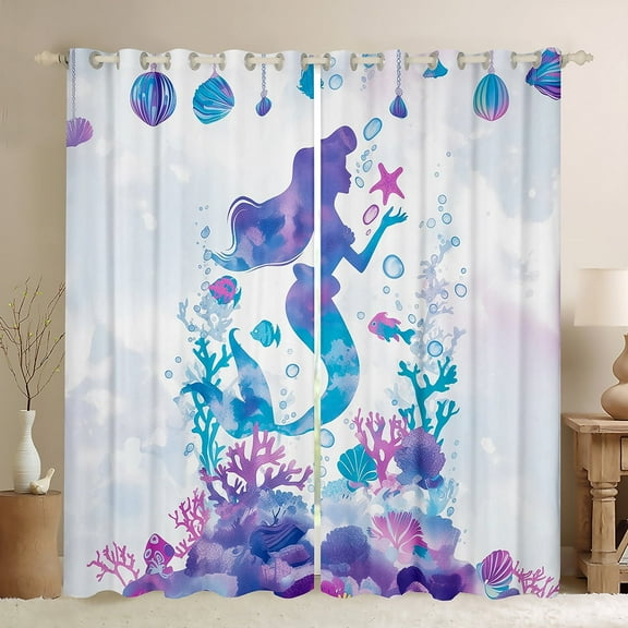 Erosebridal Kawaii Mermaid Curtains Pack of 2 (38x45), Princess Curtains for Living Room, Dreamy Ocean 30%-50% Black Out Curtains, Window Drapes Room Decoration