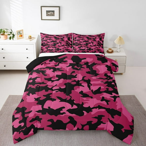 Erosebridal Military Camouflage Bedding Sets Full with Comforter,Pink Camo Duvet Insert,Teen Bedroom Decor,Reversible,Ultra Soft,3pcs