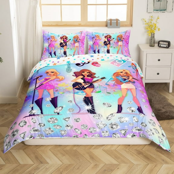 Erosebridal Kawaii Musician Duvet Cover Twin, Princess Comforter Cover Twin, Bling Diamond Reversible Bedding Sets Twin Size, Breathable Room Decor, 2-Piece(No Comforter)
