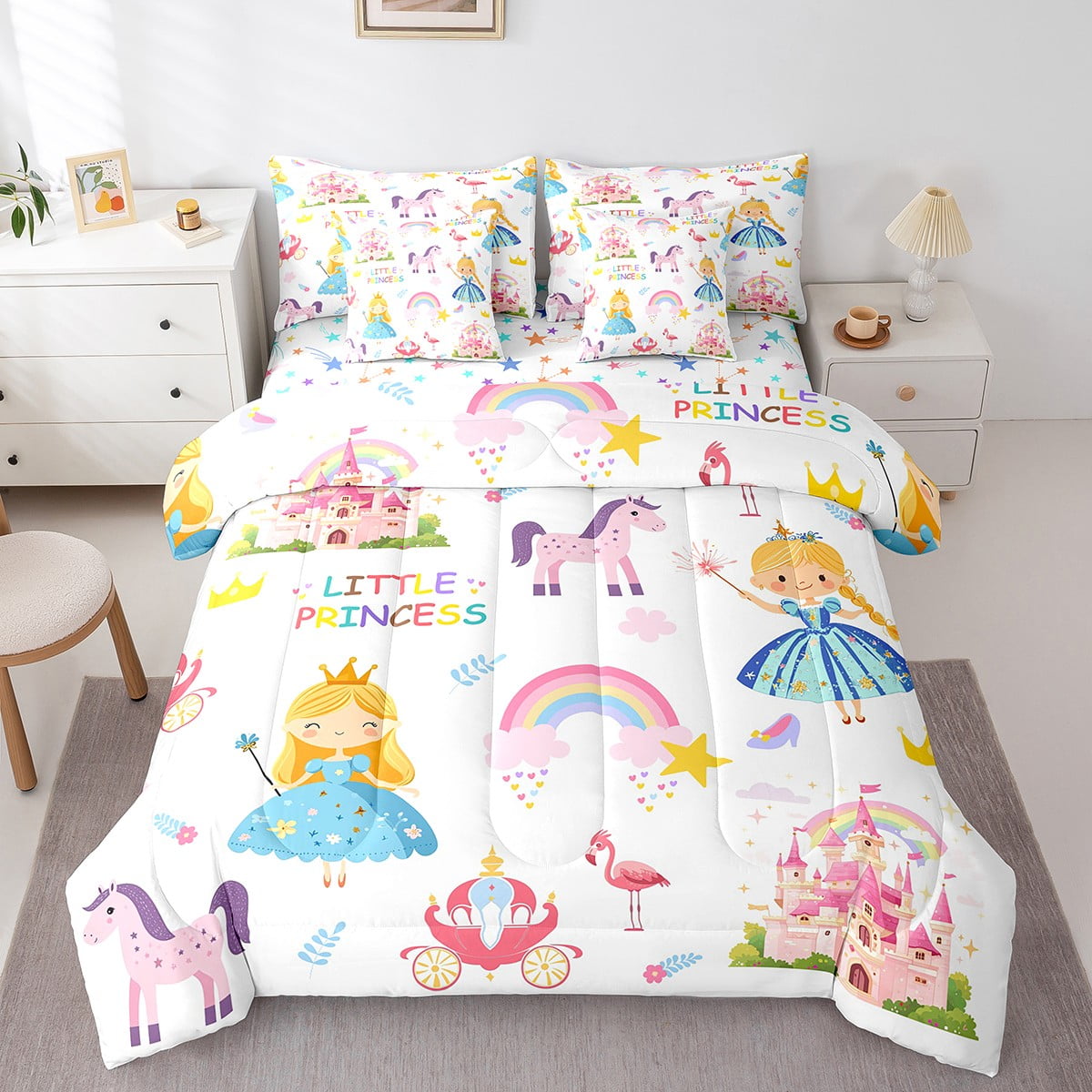 Erosebridal Kawaii Princess Bedding Twin Size, Cartoon Castle Bedding ...