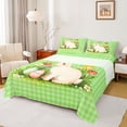 thumbnail image 1 of Erosebridal Kawaii Rabbit Bunny Bed Sheets,Happy Easter Eggs Green Geometric Grid King Sheets For Girls Kids 4 Pieces, 1 of 6