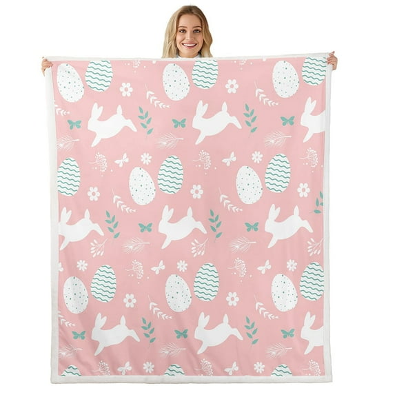 Erosebridal Kawaii Rabbit Fleece Blanket 90x90,Easter Egg Throw Blanket for Couch,Festival Bedroom Decor