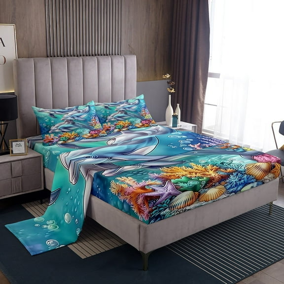 Erosebridal Kawaii Rabbit Full Sheet Sets, Red Strawberry Bedding Full Size, Dreamy Bunnies Decor 4pcs