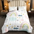 thumbnail image 1 of Erosebridal Kawaii Rainbow Bedding Set Cute Rainbow Comforter Sets Full Size,Cartoon Doodles Stars Moon Pattern Bedding Quilt Hand Drawn Iridescent Print Comforters 2 Pillow Cases, 1 of 5